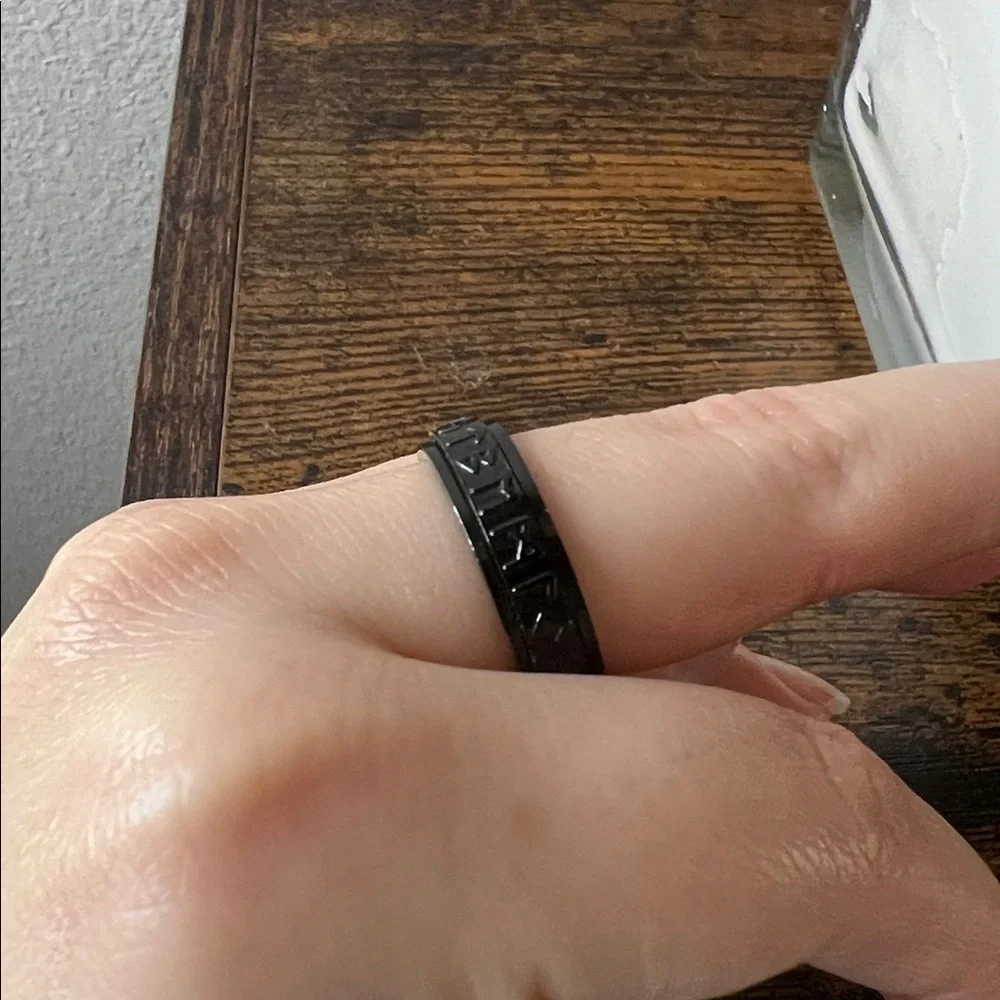 Fidget Ring Spin Black Viking Runes Unisex Gift